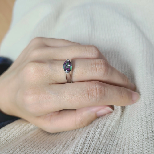 虹色の輝きミスティックトパーズリングオーバルカット《送料無料》PY