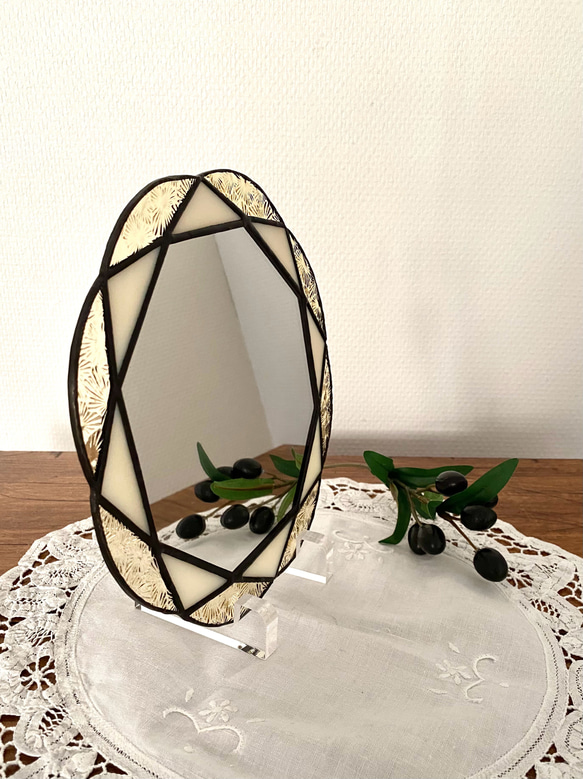 " Feng shui  Flower  Mirror " お花の八角鏡 (イエロー&ベージュ) Y76 6枚目の画像