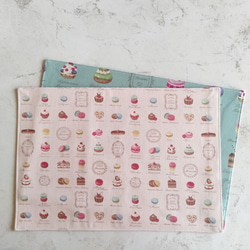20×30 A4サイズ ランチョンマット☆マカロン柄 ２枚組 給食 ピンク 緑 yuwa 女の子 保育園 3枚目の画像