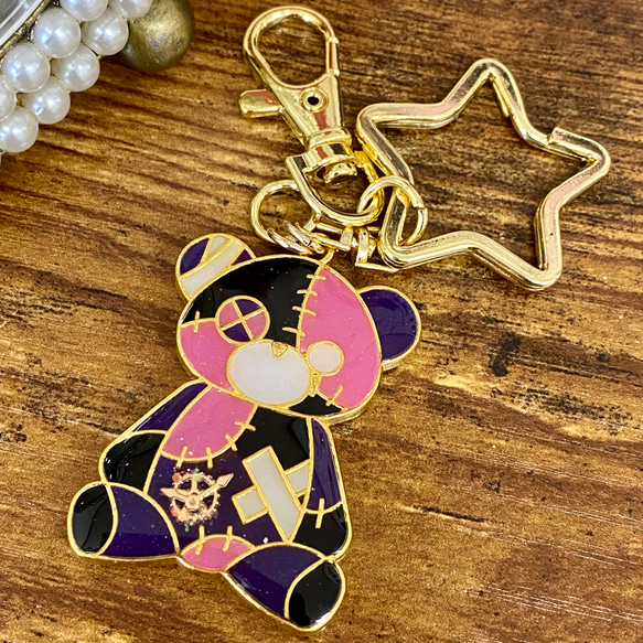 ツギハギくまのキーホルダー(pink) キーホルダー Blue clair