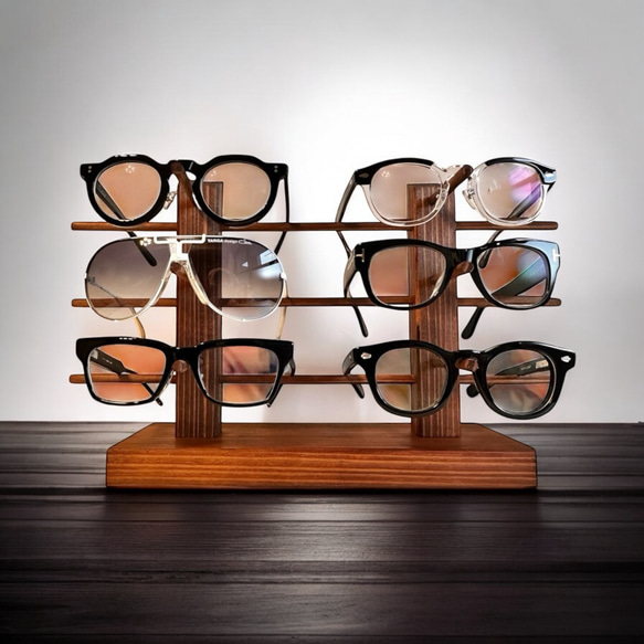 6本 無垢材 メガネスタンド サングラススタン 木製 (ラッピング可
