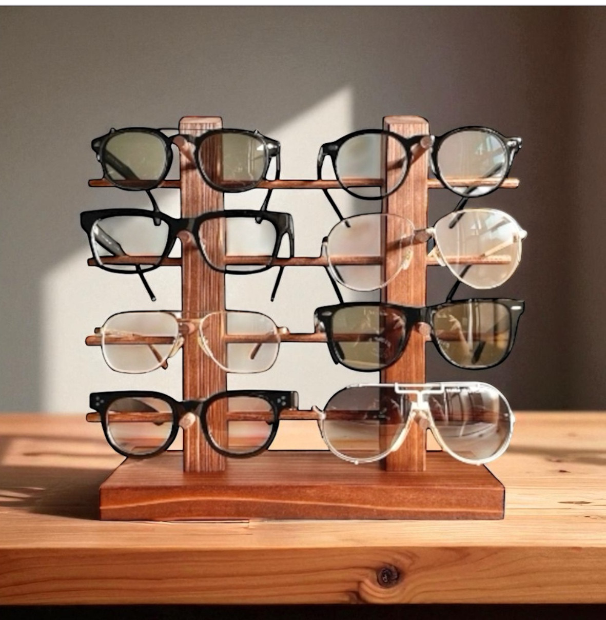 8本　メガネスタンド　サングラススタンド　スタンド　木製　無垢材