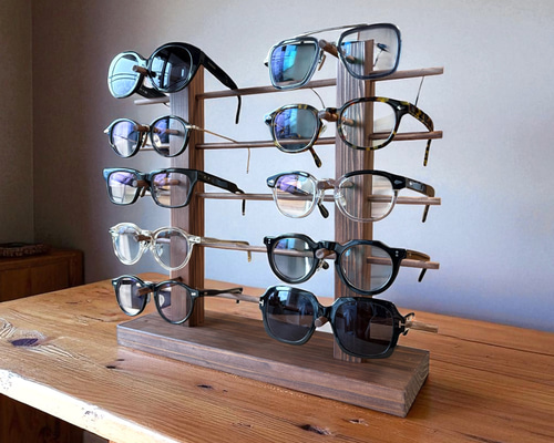 木製 無垢材 メガネスタンド 10本収納（5段×2列）ナチュラルウッド