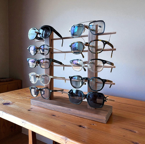 木製 無垢材 メガネスタンド 10本収納（5段×2列）ナチュラルウッド