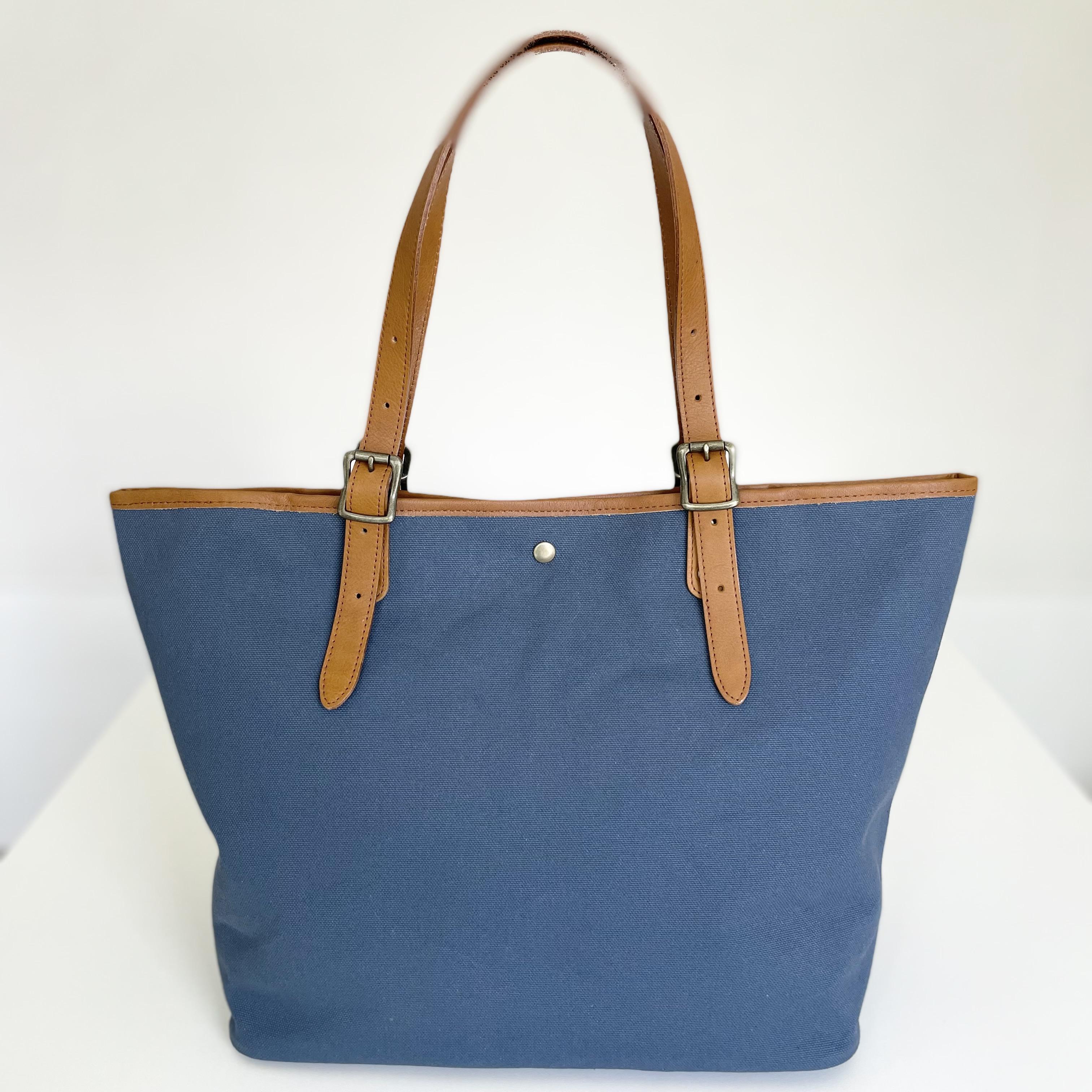 2way長さ調節 2枚貼り牛革ハンドルと6号帆布のトートバッグ【ブラック】