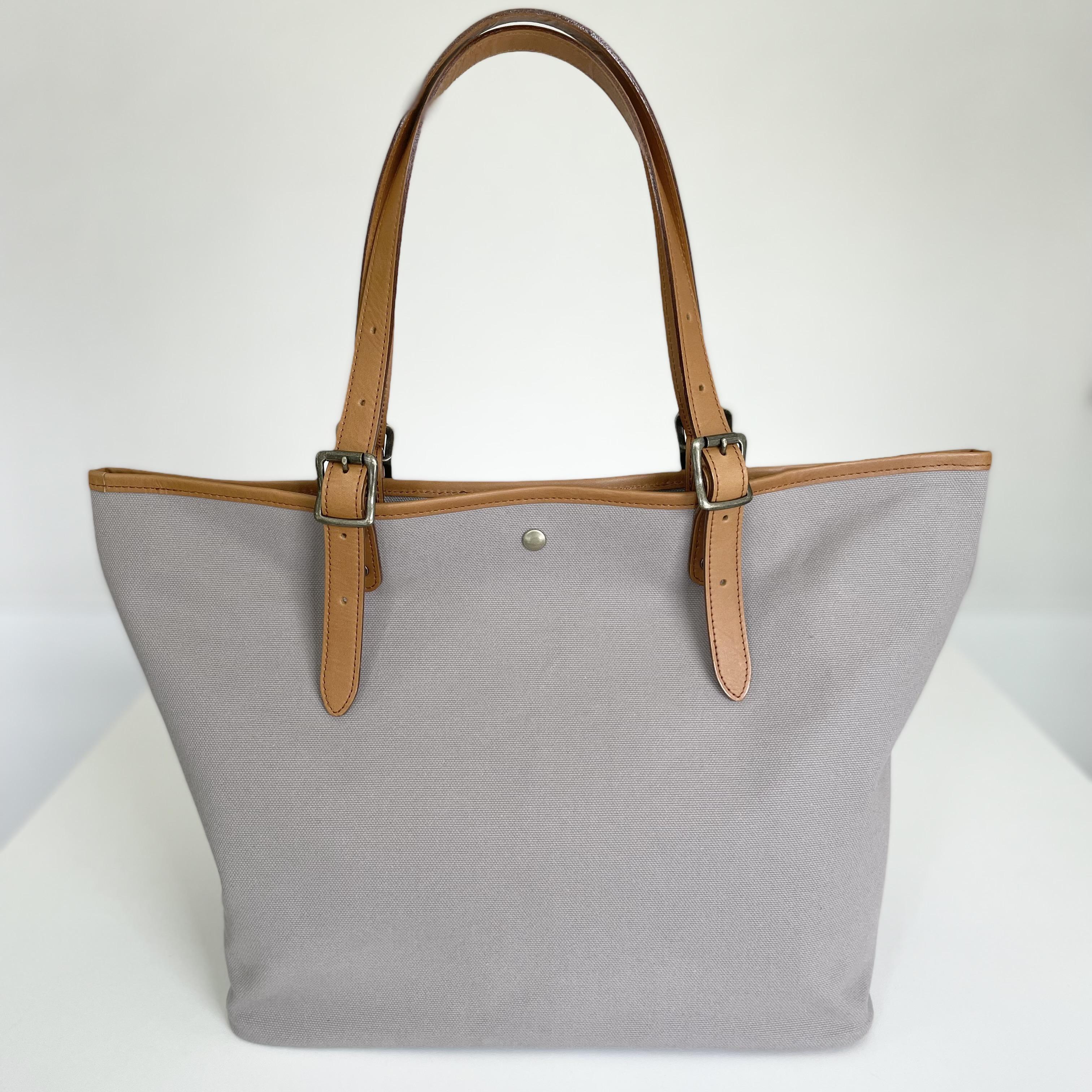 2way長さ調節 2枚貼り牛革ハンドルと6号帆布のトートバッグ【ブラック】