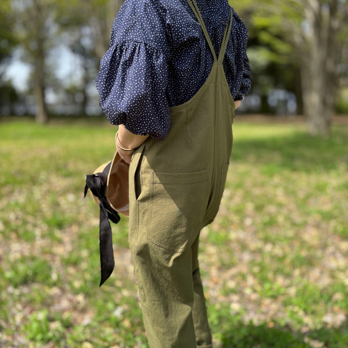 再販10 大人の細見え♪テーパードサロペット（オリーブカーキ）＊受注