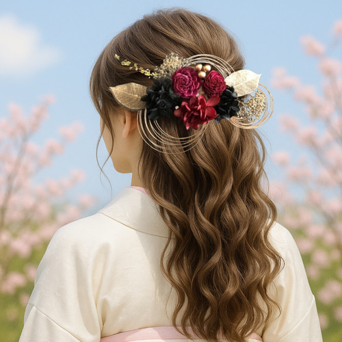 ソーラーローズ 髪飾り 成人式 結婚式 卒業式 プリザーブドフラワー