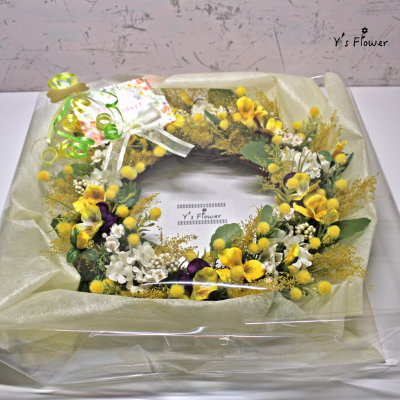 ミモザとパンジーのナチュラルリース 6枚目の画像