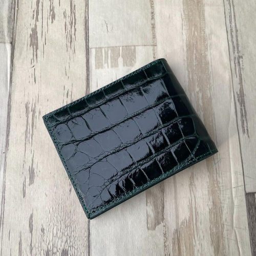No29014 ダーク グリーン シャイ二ング クロコダイル 財布 メンズ 二