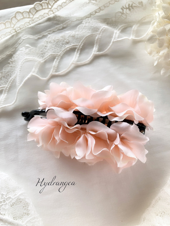 桜　スィートピンク　紫陽花　バナナクリップ　造花　アーティフィシャルフラワー　ウエディング　ブライダル　 1枚目の画像