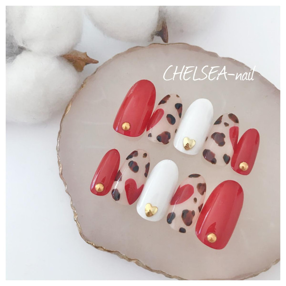 ヒョウ柄ハートネイル ネイルチップ（つけ爪） CHELSEA-nail 通販