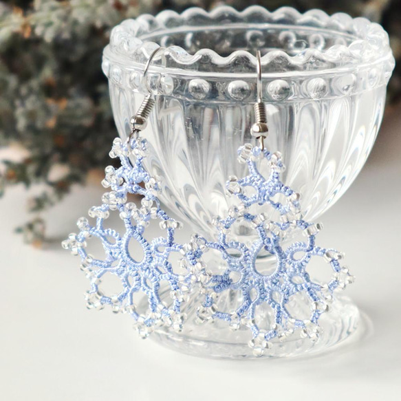 OYA Tatting lace earrings [SNOW] Blue Moon 第1張的照片