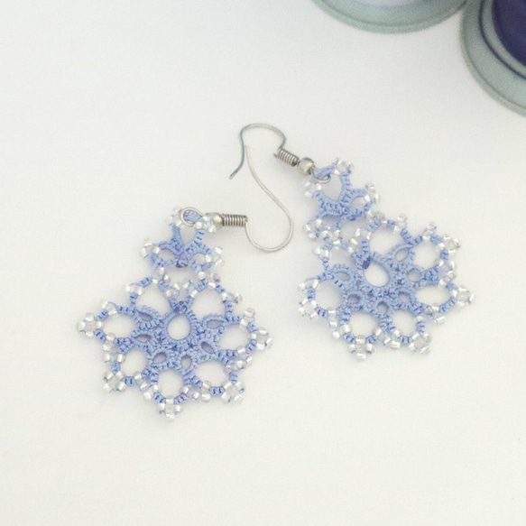 OYA Tatting lace earrings [SNOW] Blue Moon 第2張的照片