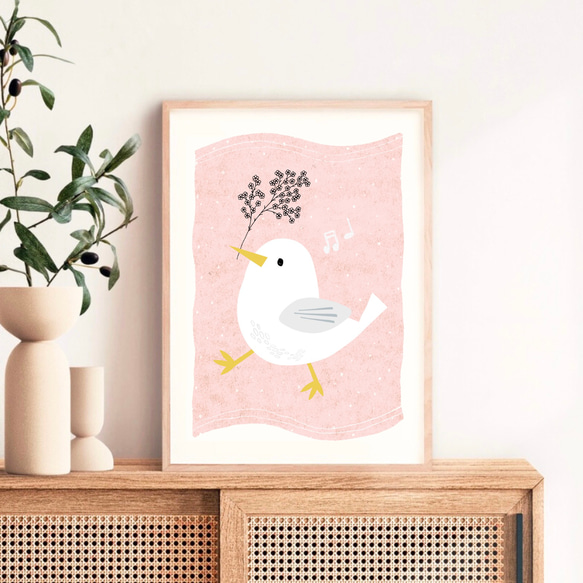 売れ筋アイテムラン アート インテリア 風 北欧 ポスター【 】ピンク 幸せを運ぶ鳥 額縁