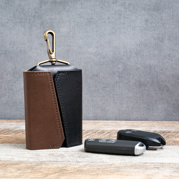 【いきものの氣配】（2点セット）焼点画 本革キーケース 一点物 2つ収納】本革スマートキーケース（ダブルホックタイプ） キーケース