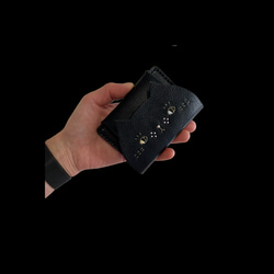 【受注制作】ねこのお顔　カードポケット付きコインケース　黒猫　牛ソフトヌメ革　オッドアイ 6枚目の画像