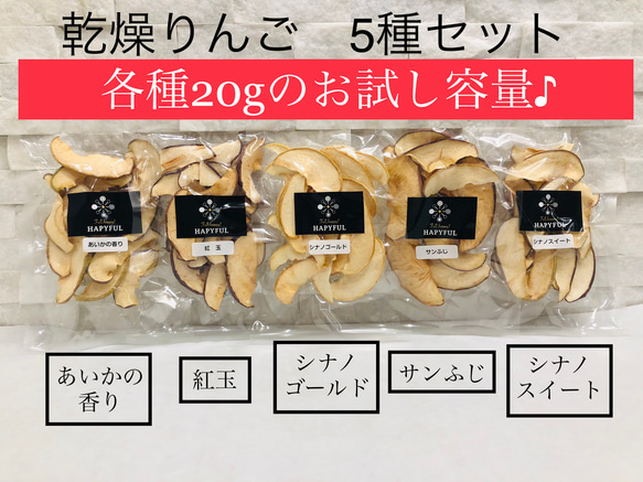 【砂糖不使用ドライフルーツ】国産乾燥りんご20ｇ５種 1枚目の画像