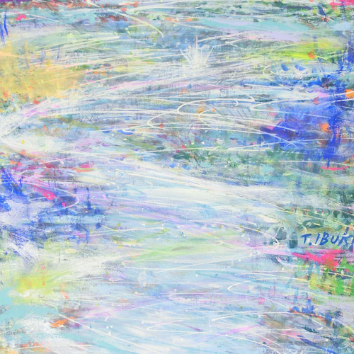 彩原画「水に映る記憶」B3 額サイズ45×62㎝ 抽象画 パワーアート