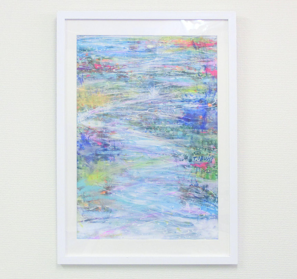 注目の 彩原画「水に映る記憶」B3 額サイズ45×62㎝ 抽象画 パワーアート 絵画