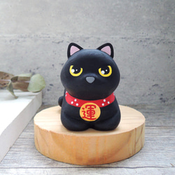 幸運を座っている折り畳まれた手小さな黒い猫カスタマイズされた猫紙の重量の装飾人形手作りの木製の癒しの小さな木の彫刻 1枚目の画像