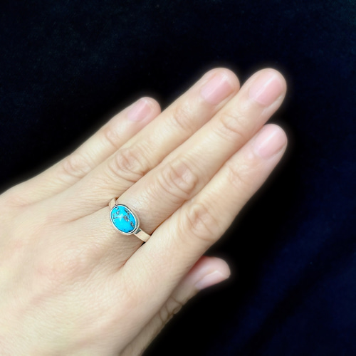 天然石ターコイズ オーバルカボションカット シルバー925 12号〈送料