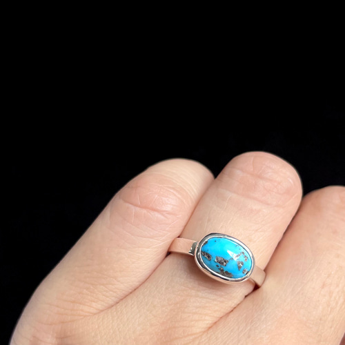 天然石ターコイズ オーバルカボションカット シルバー925 12号〈送料