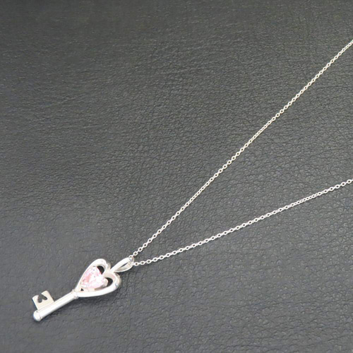 ハートキーネックレス シルバー925 ピンク 【刻印無料】 ハート ハートキーネックレス シルバー925 ピンク 【刻印無料】 ハート