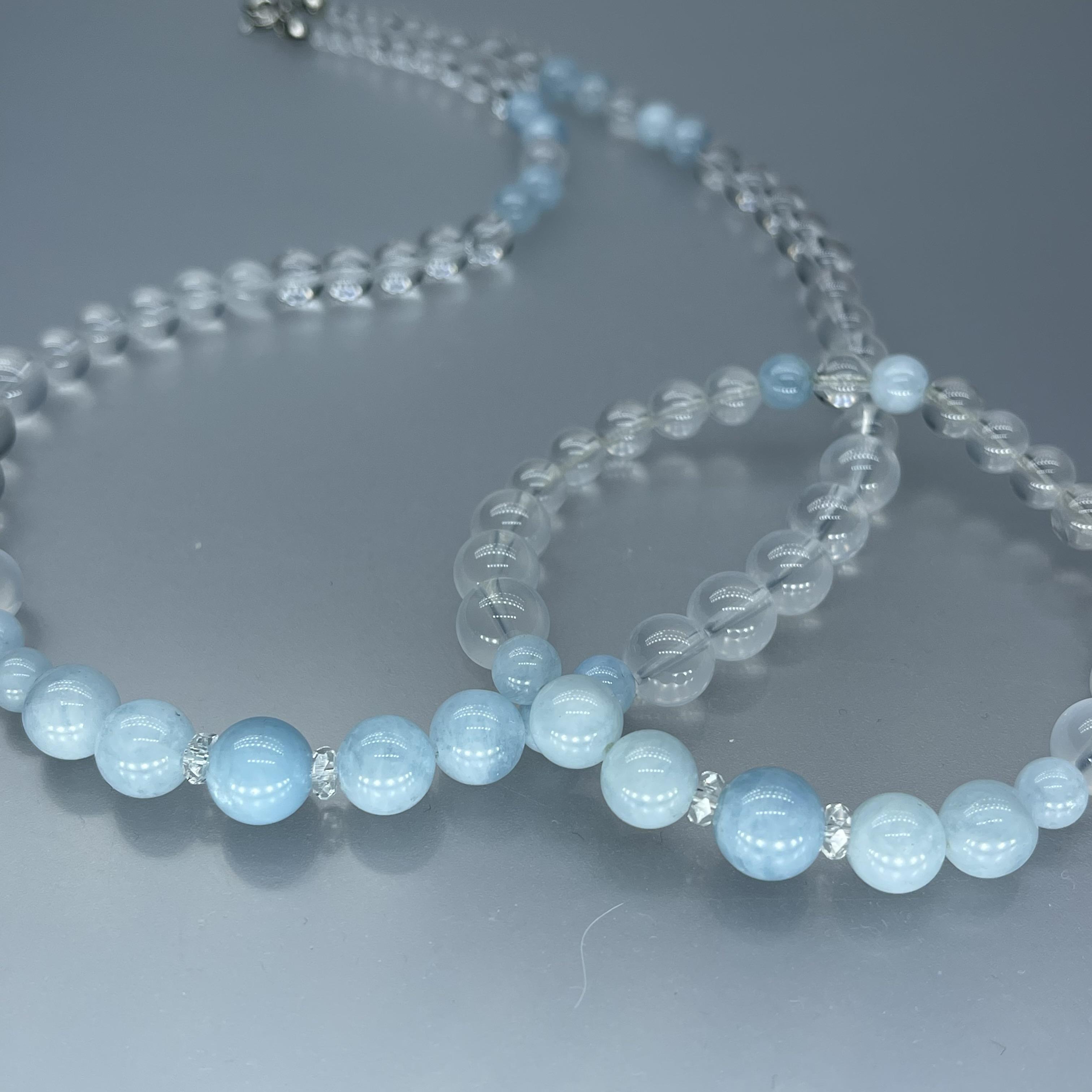 天然石 アクアマリン ミルキークオーツ 水晶 ネックレス/ブレスレット　 Mサイズ