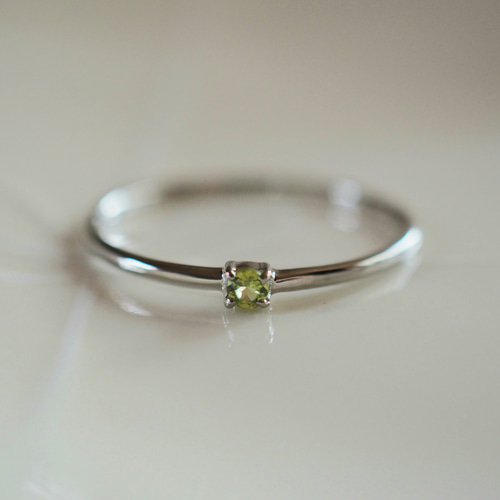 ペリドット K10 リング 9号 細いリング K10ペリドットリング