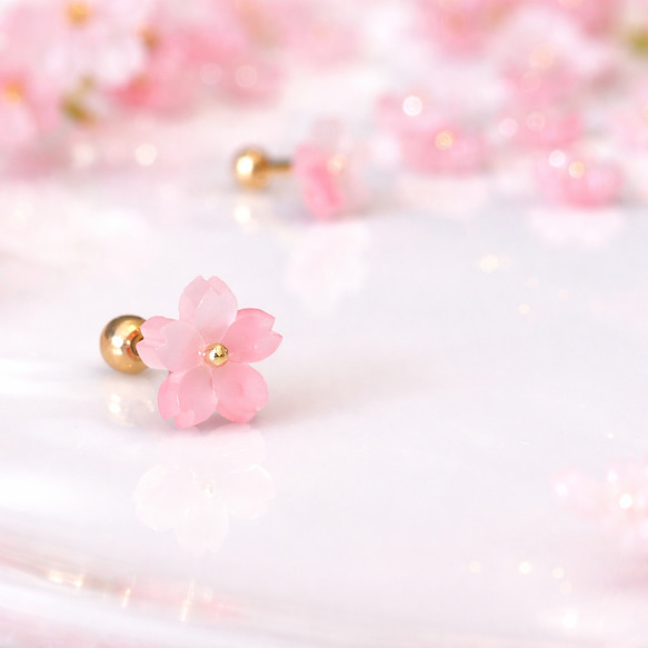 再販❣️春のフラワーラビット大ぶりピアス♡ピンク 桜❀ 春支度 桜 サクラ ピンク ボディピアス 14G 16G 18G お花見 春 軟骨