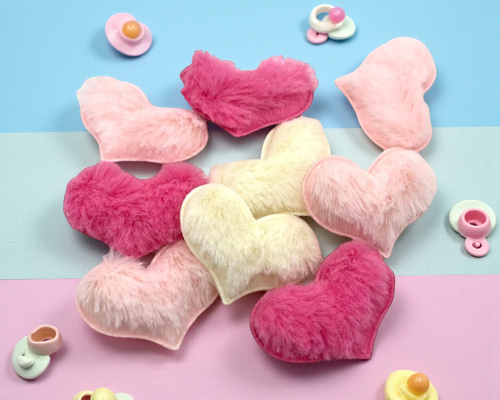 ハート型クッションパーツ【6個】ふわふわ もこもこ 3色セット