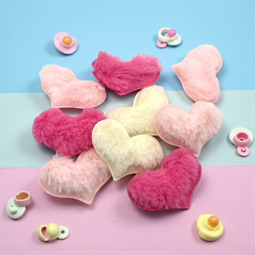 ハート型クッションパーツ【6個】ふわふわ もこもこ 3色セット
