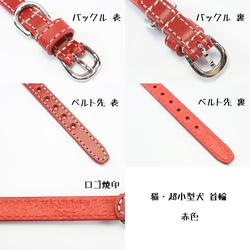 【送料無料】本革首輪〈猫・超小型犬〉レザー 幅１２ｍｍ 長さ～２４cm 青 黄 赤 キャメル チョコ 迷子 刻印 名入れ 10枚目の画像