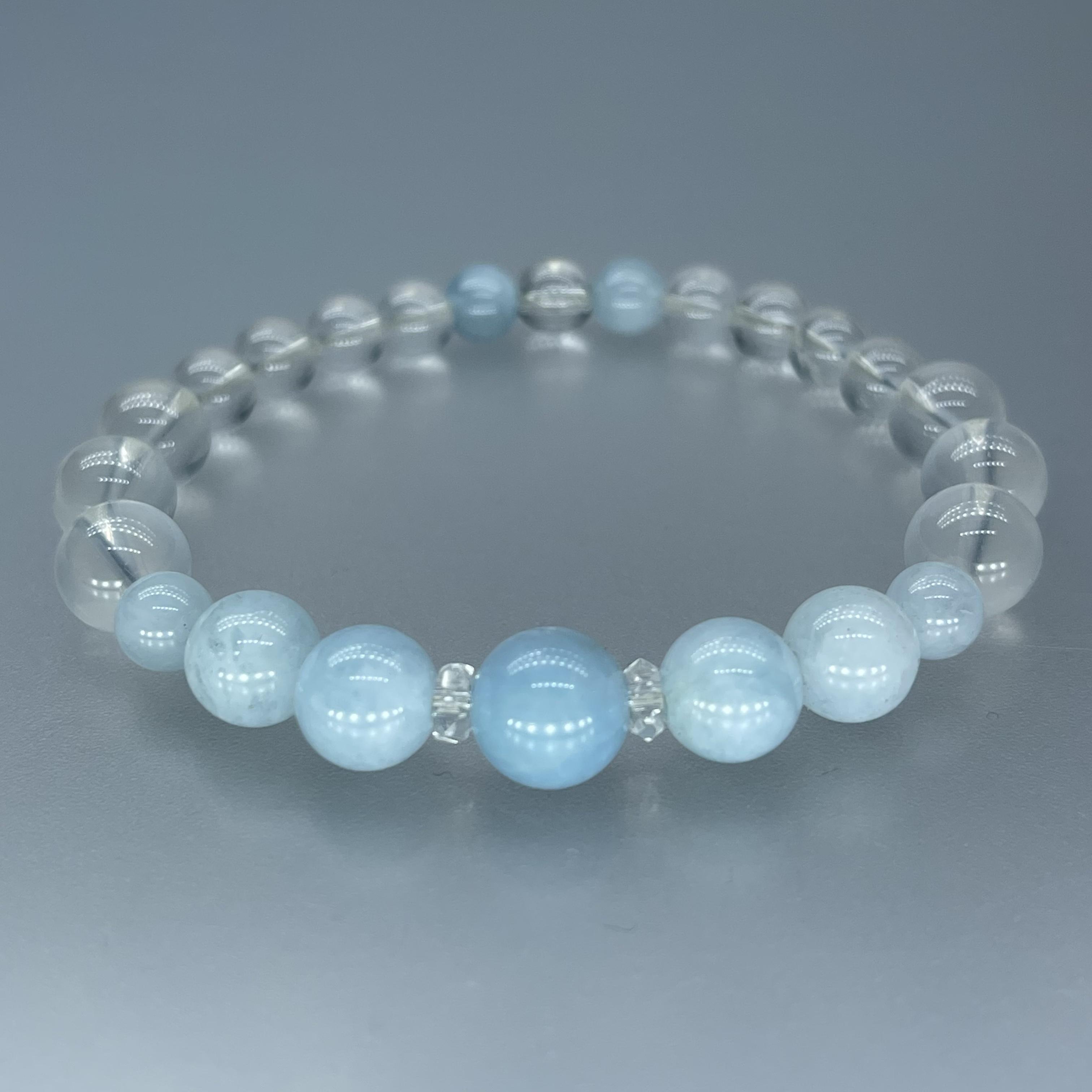 天然石 アクアマリン ミルキークオーツ 水晶 ブレスレット Sサイズ