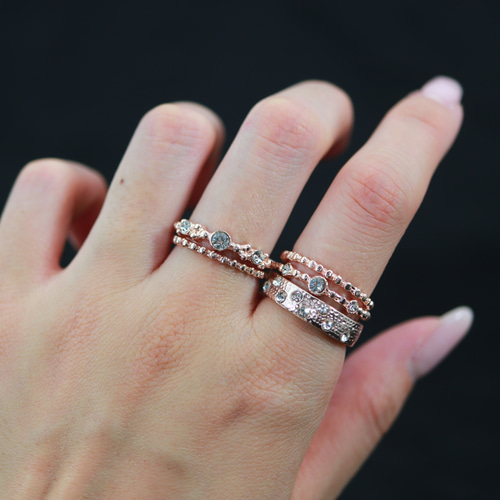 ローズゴールド 重ね付けリング MR85】5本セット トレンド 豪華な重ね付け ピンクゴールド