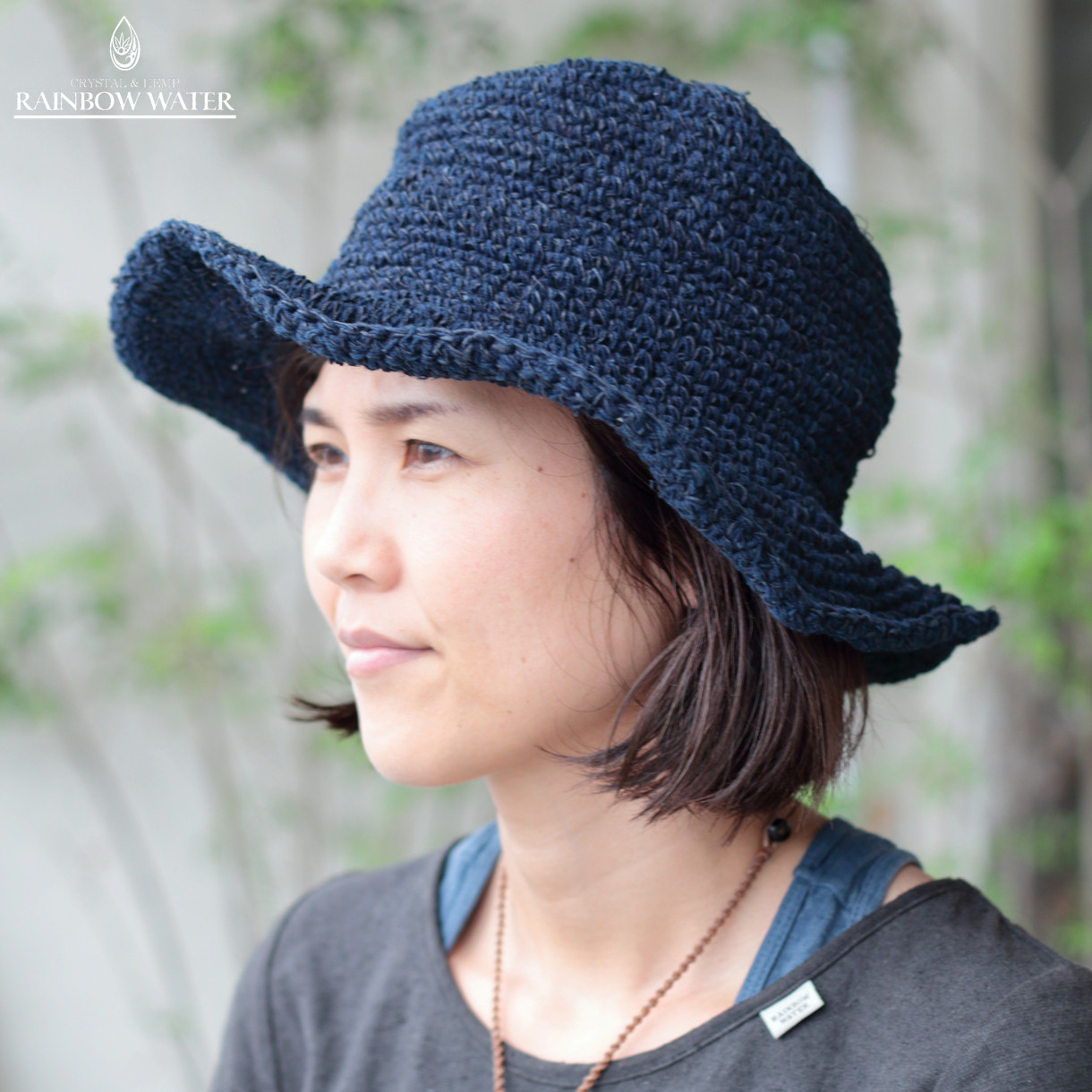 手編みハット【 ヘンプ ＆ コットン 】 / 藍染め インディゴ