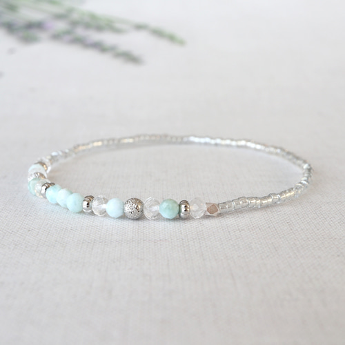 ラリマー × 水晶 ラインブレスレット *ゴールドorシルバー選択可