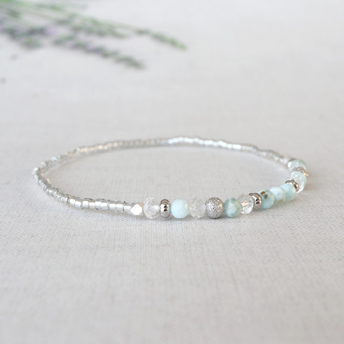 ラリマー × 水晶 ラインブレスレット *ゴールドorシルバー選択可