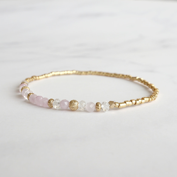 クンツァイト × 水晶 ラインブレスレット *天然石 5枚目の画像