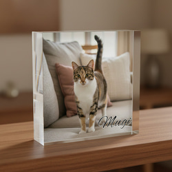 送料無料[匿名配送可]｜ オーダーメイド アクリルブロック-ペットの写真で作る オリジナル インテリア 猫 犬 4枚目の画像