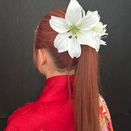 百合 大輪 結婚式 成人式 卒業式 袴 白無垢 振袖 髪飾り ヘッド