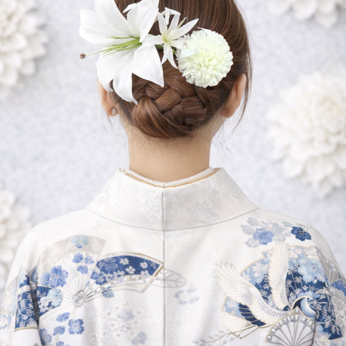 百合 大輪 結婚式 成人式 卒業式 袴 白無垢 振袖 髪飾り ヘッドドレス