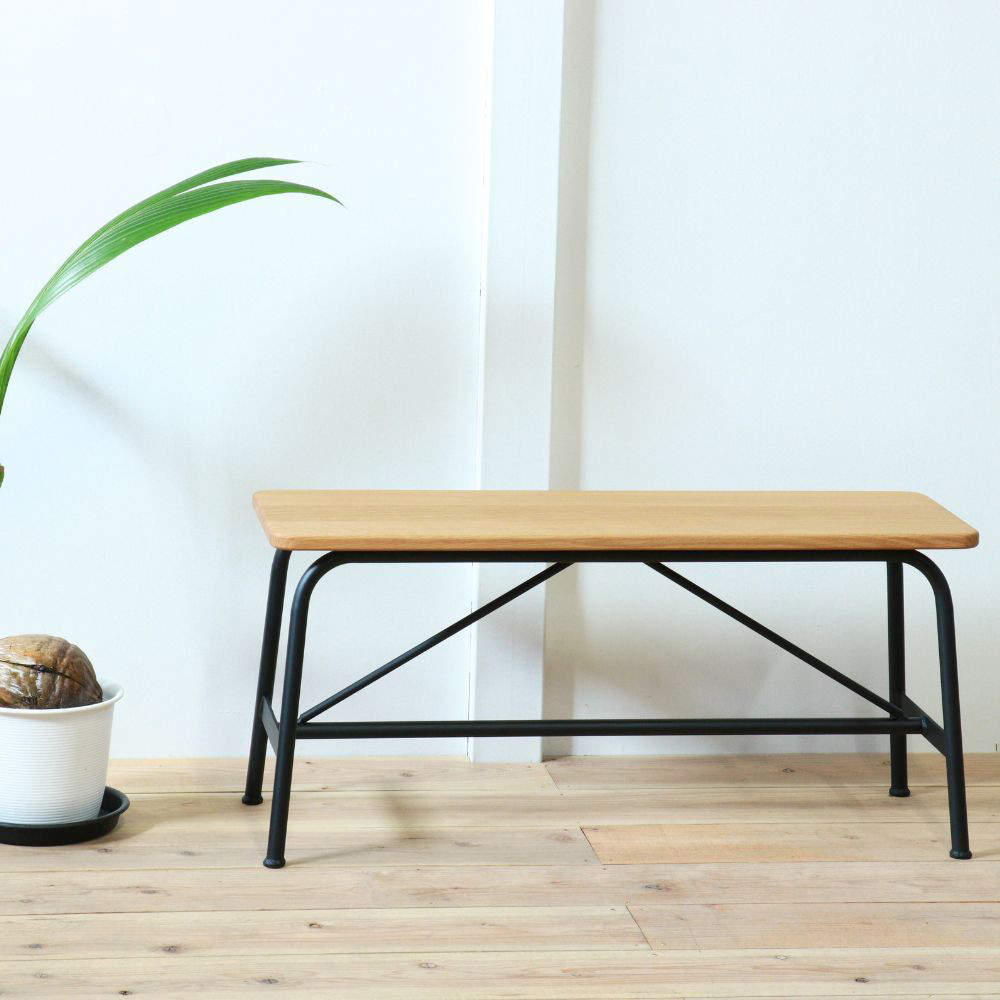 【W900】オーク無垢材のアイアンベンチ・ダイニングベンチ インダストリアル家具 アイアンベンチ ハンドメイド家具