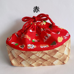 柴犬と和菓子のカゴプリント巾着袋　(ピンク、赤) 5枚目の画像