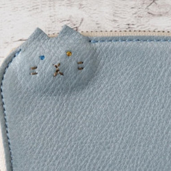 【ブルー】猫　ネコソフトレザー　スマートキーケース マルチケース 新調　メタリックブルー　水色　本革　ギフト　キーケース 11枚目の画像