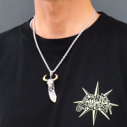 バッファロースカルフェザーネックレス シルバー925 × 真鍮 【刻印無料