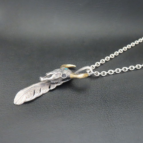 バッファロースカルフェザーネックレス シルバー925 × 真鍮 【刻印無料