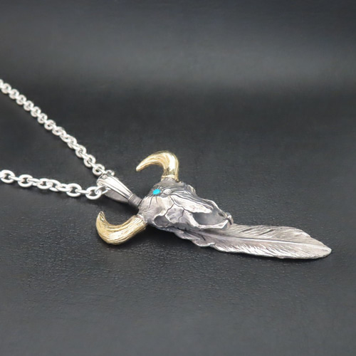 バッファロースカルフェザーネックレス シルバー925 × 真鍮 【刻印無料