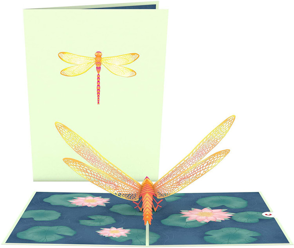 ポップアップグリーティングカード　Dragonfly on Water Lily 2枚目の画像